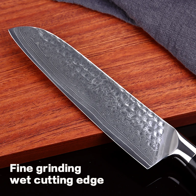 Кухонный нож сантоку шеф-повара из дамасской стали лезвие 6 дюймов с рисунком
