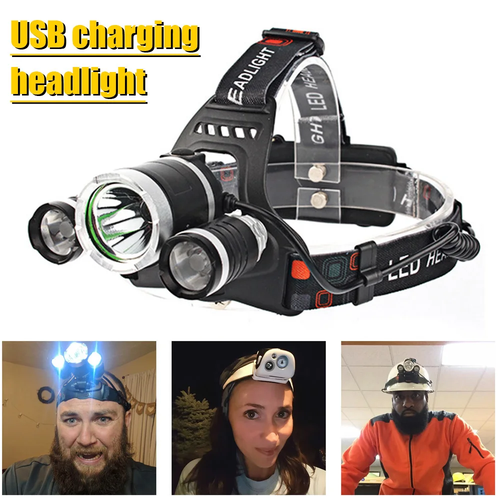 

LED Headlamp USB Head Light Aluminium Alloy Waterproof Flashlight For Fishing Hiking Hunting Camping Outdoor Accessories