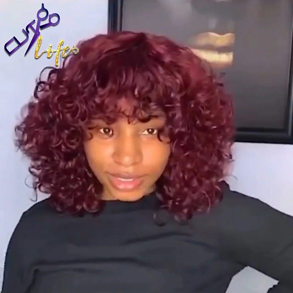 Короткий кудрявый дешевый парик без шнуровки из человеческих волос бразильские