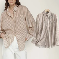 maxdutti summer england vinatge shirt women blouse indie folk striped loose cotton causal blusas mujer de moda 2021 blouse women