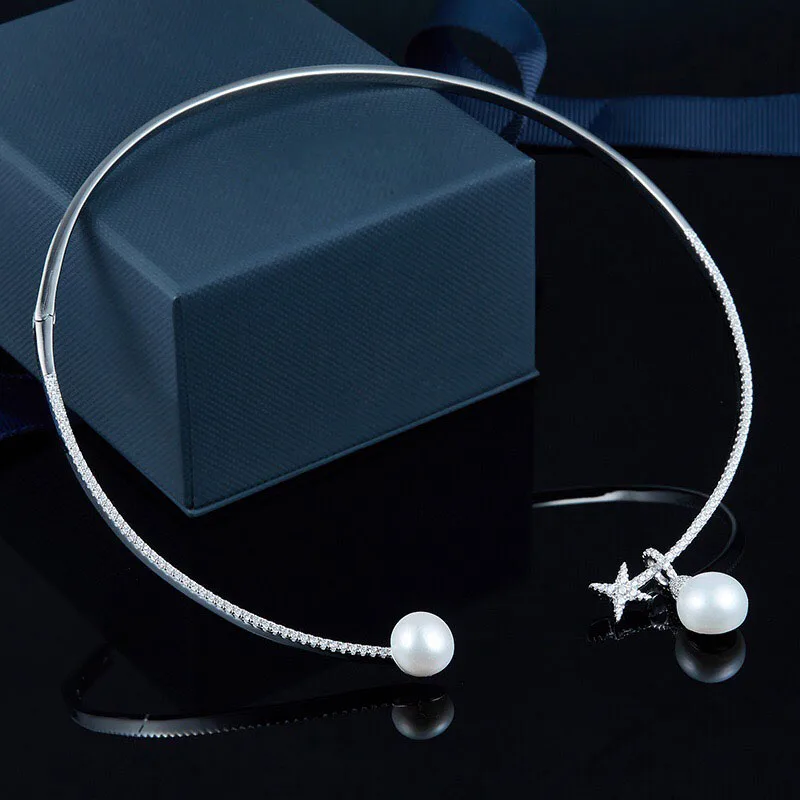 Женское вечерние е из серебра 925 пробы с жемчугом и звездой|Ожерелья| |