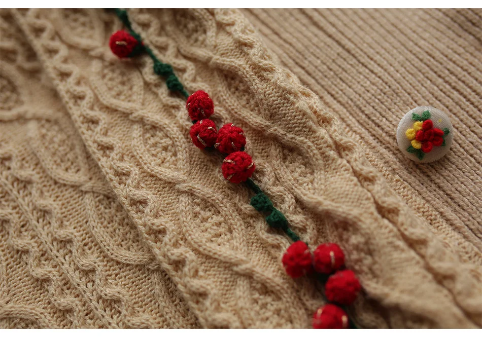Women Autumn Winter Vintage Casual Ultra Loose Long Woolen Sweaters Handmade Crocheted Red Ball Oversized Knitted Coat Cardigans |