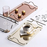 nordic style rectangular stainless steel mirror tray with handles coffee bar food serving trays teapot cup dessert plate