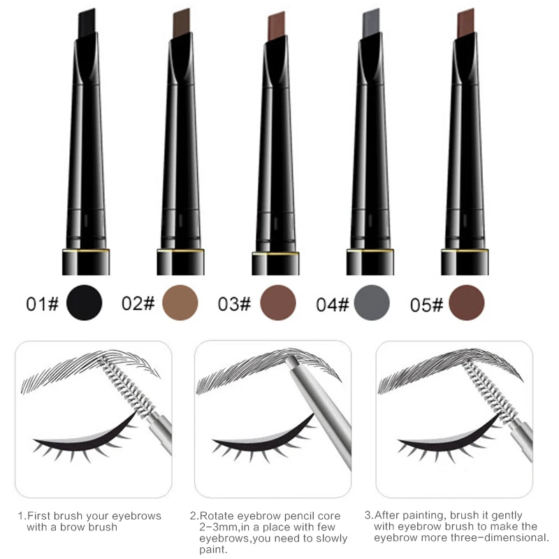 Автоматический карандаш для бровей 5 цветов двойная головка ручка натуральная