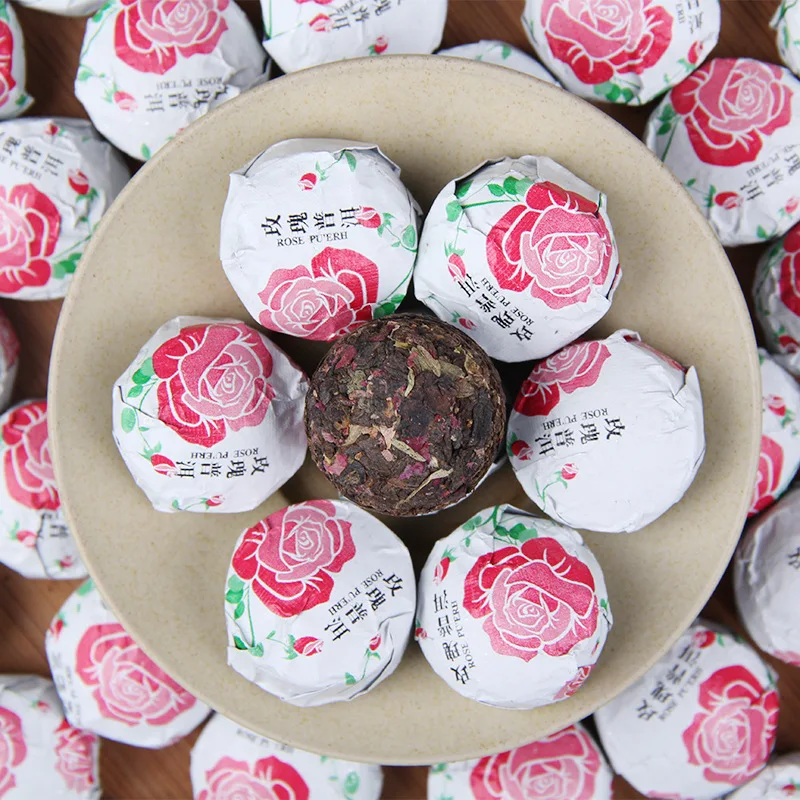 

China Yunnan Scented Tea Xiaotuo Tea Rose Pu'er Ripe Tea Combination Herbal Tea Red Rose Tea 500g Green Food for Health Care