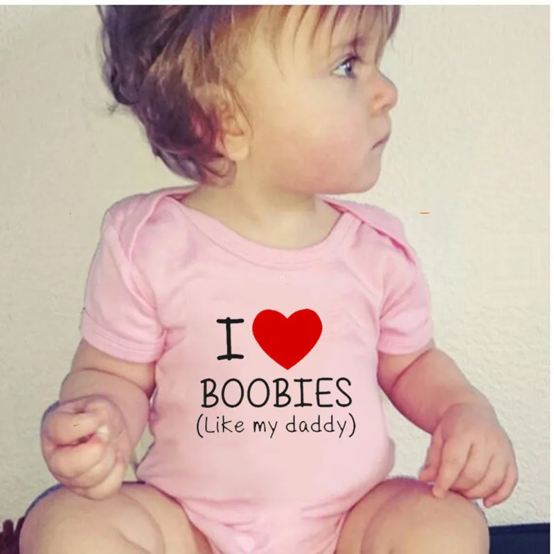Забавная Одежда для новорожденных; Детский комбинезон с надписью «I Love Boobies»; Повседневный детский цельнокроеный милый комбинезон для младенцев