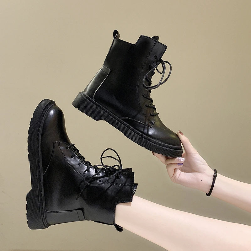 2019 зимние женские Ботинки Martin модные белые черные кожаные туфли с круглым носком