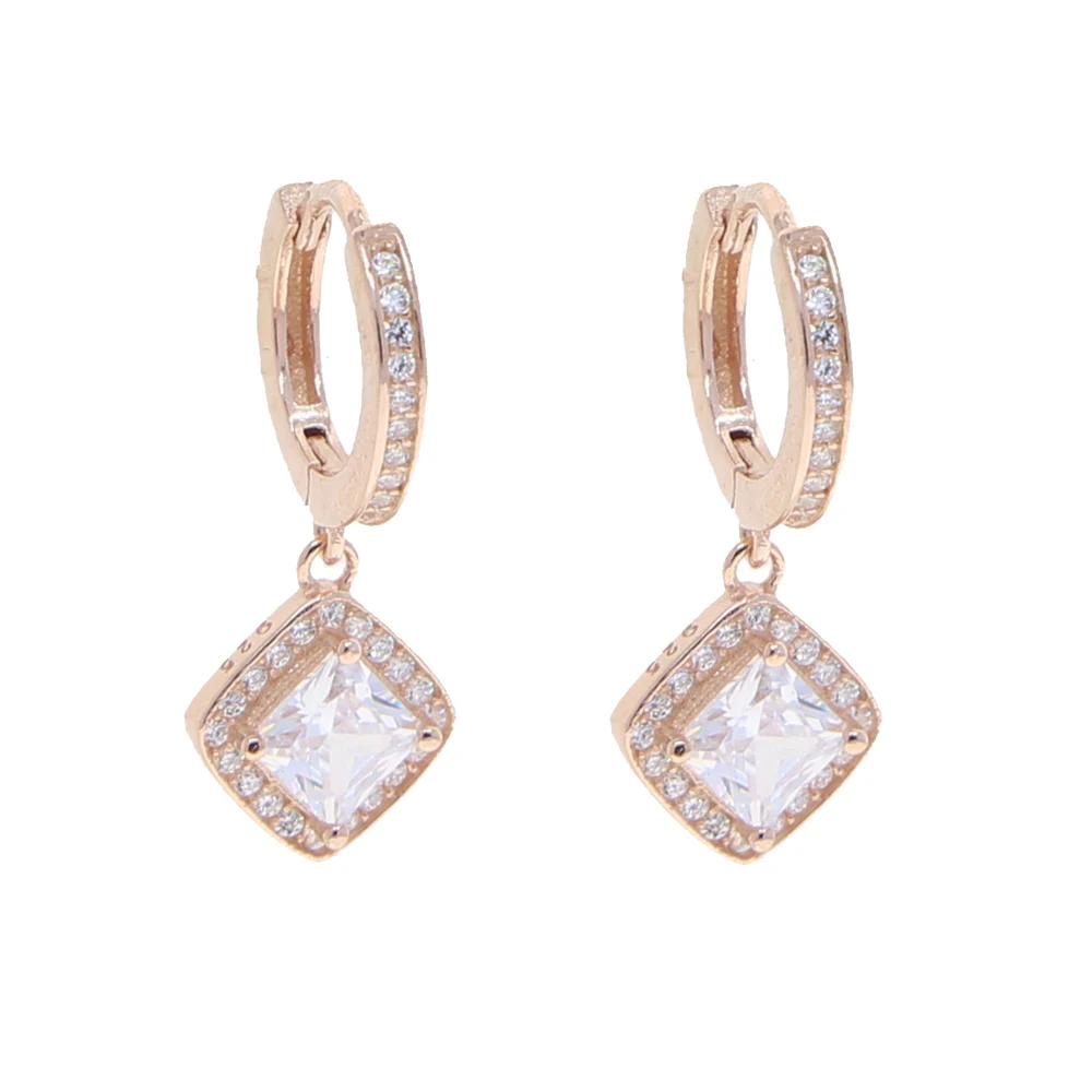 Fashion 925 Sterling Silver Earrings sparking Cz Sqaure Charm Wedding Enegagement Bridal Gift Diamonds Bling Dangle Earring | Украшения и