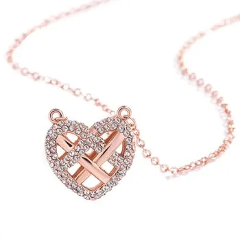

Double Sided Three Dimensional Heart-shaped Pendant Love Interwoven Set with Diamond Temperament Women's Exquisite Sweater Chain