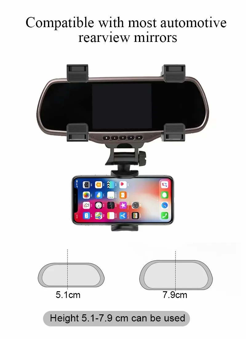 

Syrinx 4-5.8 inch Car Rearview Mirror Phone Holder Mount Stand for iPhone XS X XR GPS Adjustable Smartphone Bracket Cell Support