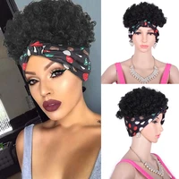 short afro kinky curly synthetic headwrap turban wig for black women african american