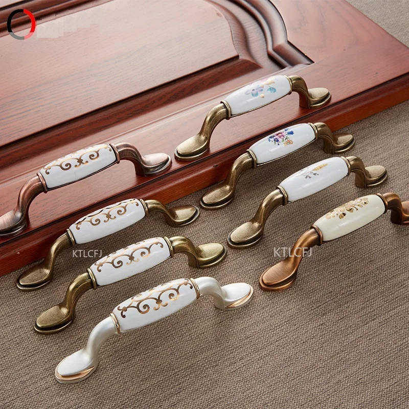 

Ceramic Zinc Alloy Dresser Wardrobe Knob Black Bronze Cupboard Drawer Handles Cabinet Kitchen Pulls Nordic Style Flower