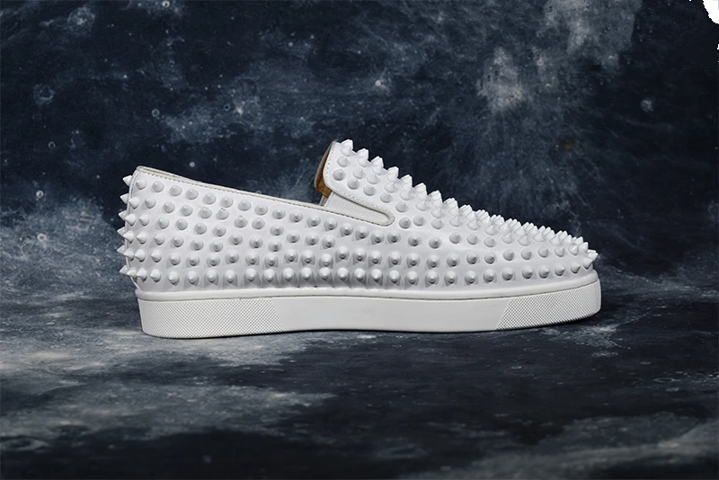 White Spikes Mens Designer Shoes Low Top Round Toe Men Dress Slip on High Quality Fashion Runway for | Обувь