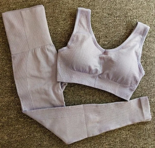 Gray Blue 2PCS Set Новинка, 2 шт., бесшовный комплект для йоги, женская одежда для фитнеса, спортивная одежда, женские леггинсы для спортзала+ спортивный бюстгальтер с пуш-ап, спортивные костюмы для бега - Цвет: Gray Blue 2PCS Set