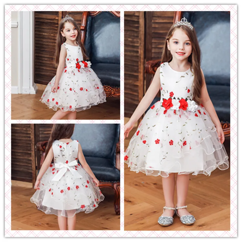 Новое платье для девочек Летнее Детское модное с цветочным принтом и рукавами