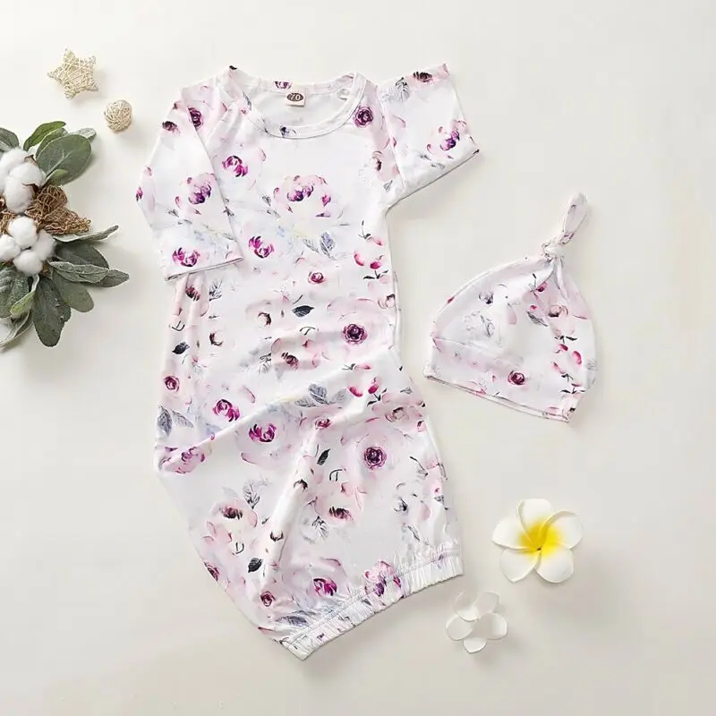 

Newborn Infant Baby Floral Swaddle Wrap Swaddle Sleeping Bag Blanket+Hat 0-1Y Unisex Sleeping Bags