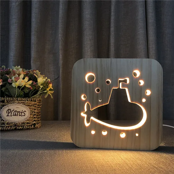 New LED Wood Light USB Light Submarine Style 3D Baby Light Birthday Gift for Kids Bedroom Decor Drop shipping