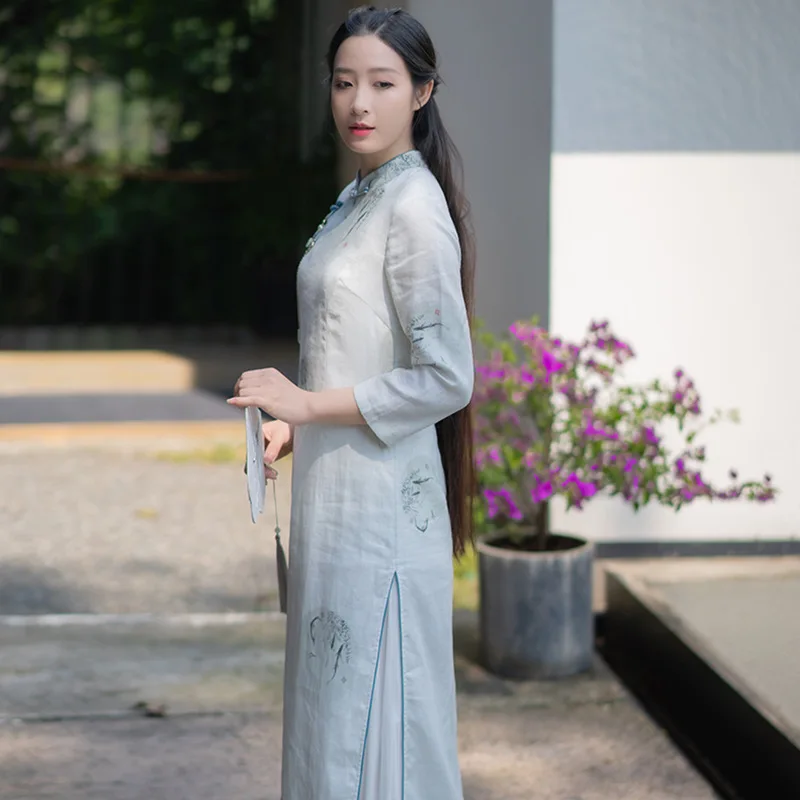 Современная традиционная китайская юбка-Чонсам hanfu летнее платье высокого