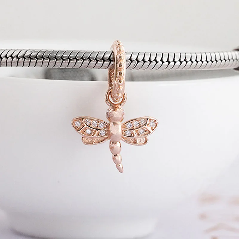 

Подвеска-шарм Женская из серебра пробы, с розой и прозрачной стрекозой