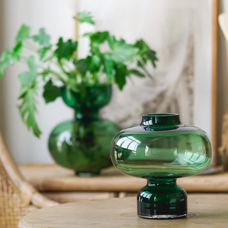 

Muse Tisong Green Glass Vase Ornament Creative Calabash Flower Ware Living Room Porch Decoration