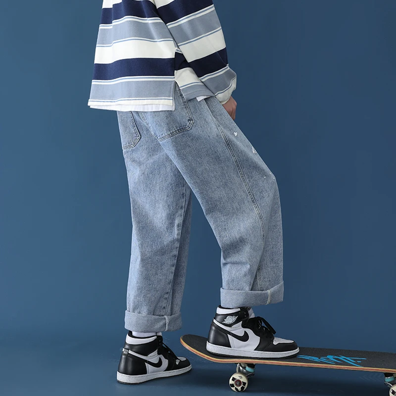 Graffiti jeans man straight skateboard loose chic salt series versatile wide leg daddy high street fashion hip hop streetwear