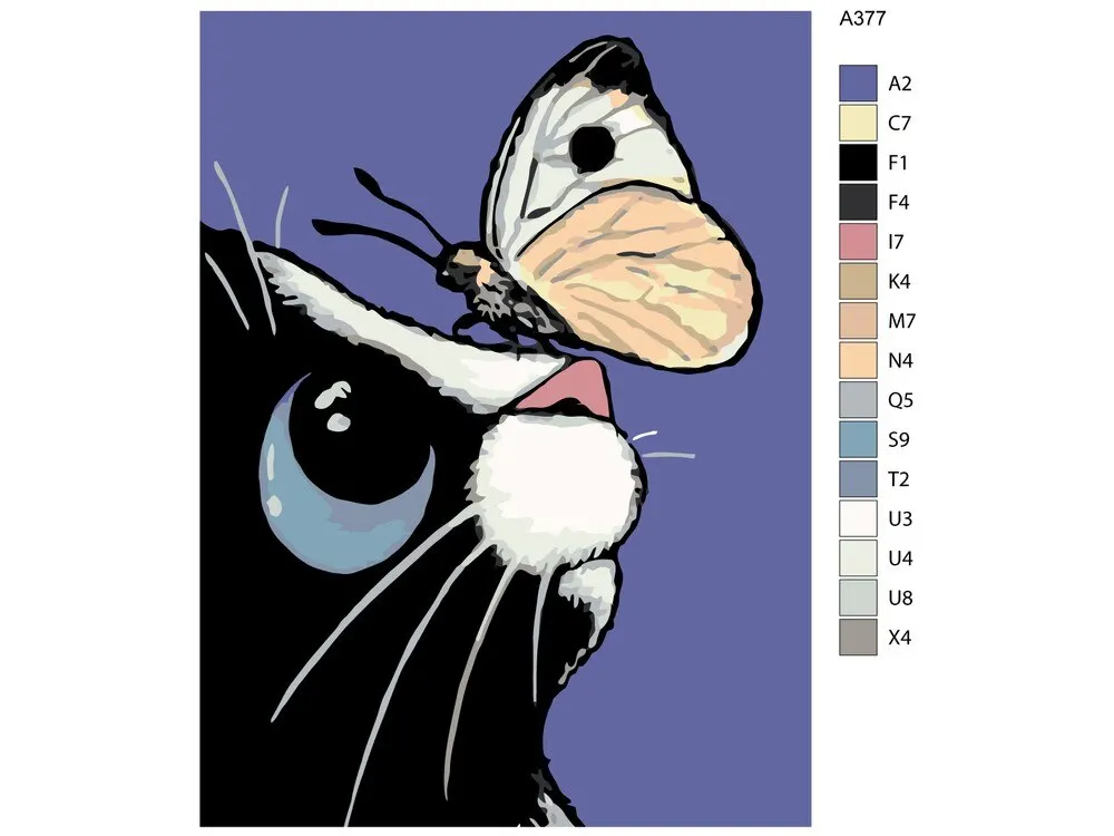 Рисунок кота с бабочкой на носу