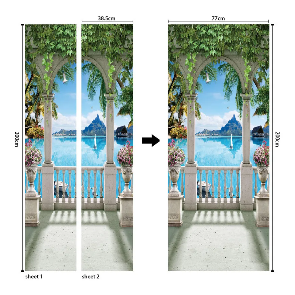 

3D Wallpaper For Door Sticker Self-adhesive DIY Poster Beach Sea Scenery Mural Home Design Door Decoration Decal stickers porte