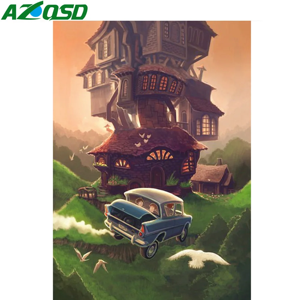 

AZQSD Full Round Drill Diamond Embroidery House Mosaic Picture Of Rhinestones Diamond Painting Landscape Car Home Decor