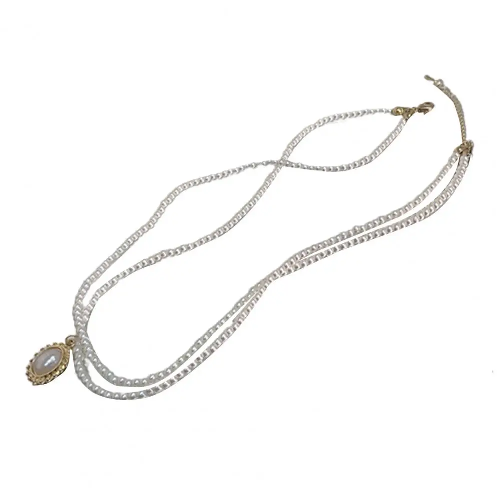

70% Hot Sell Women Baroco Style Alloy Faux Pearl Double Layer Pendant Choker Necklace for Party
