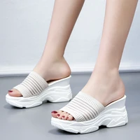 summer chunky slippers women fashion sole wedges heels flip flops casual shoes waterproof platform slippers sexy ladies sandals