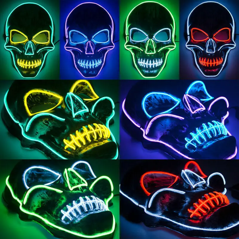 Великобритания светодиодный Ужасный Череп маски Костюм Хэллоуин рейв Косплей