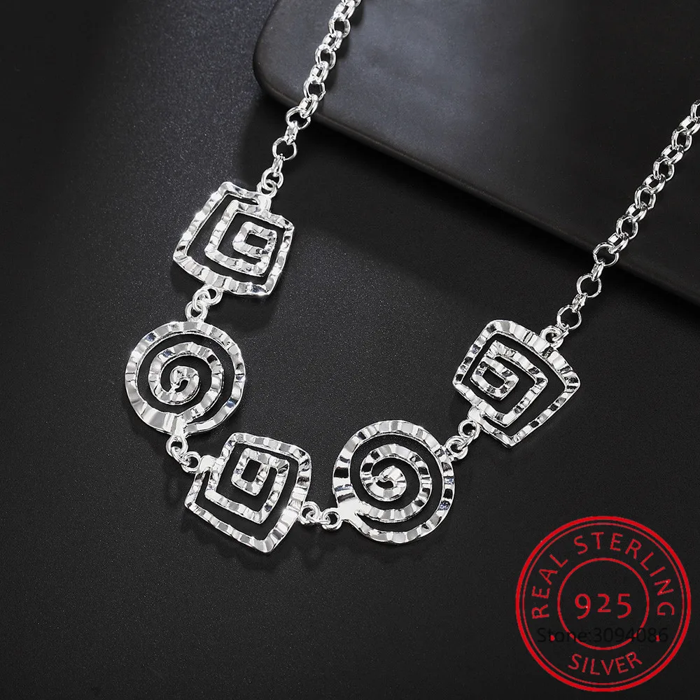 

LEKANI 925 стерлингового серебра 18 дюймов полые нити ожерелье с подвеской для женщин модная Свадебная вечеринка Шарм ювелирные изделия