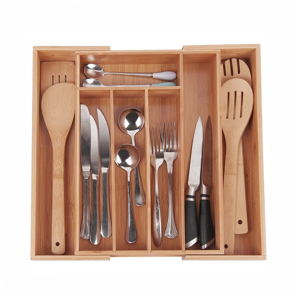 Выдвижная коробка для хранения кухонных столовых приборов с 7 сетками бамбуковые