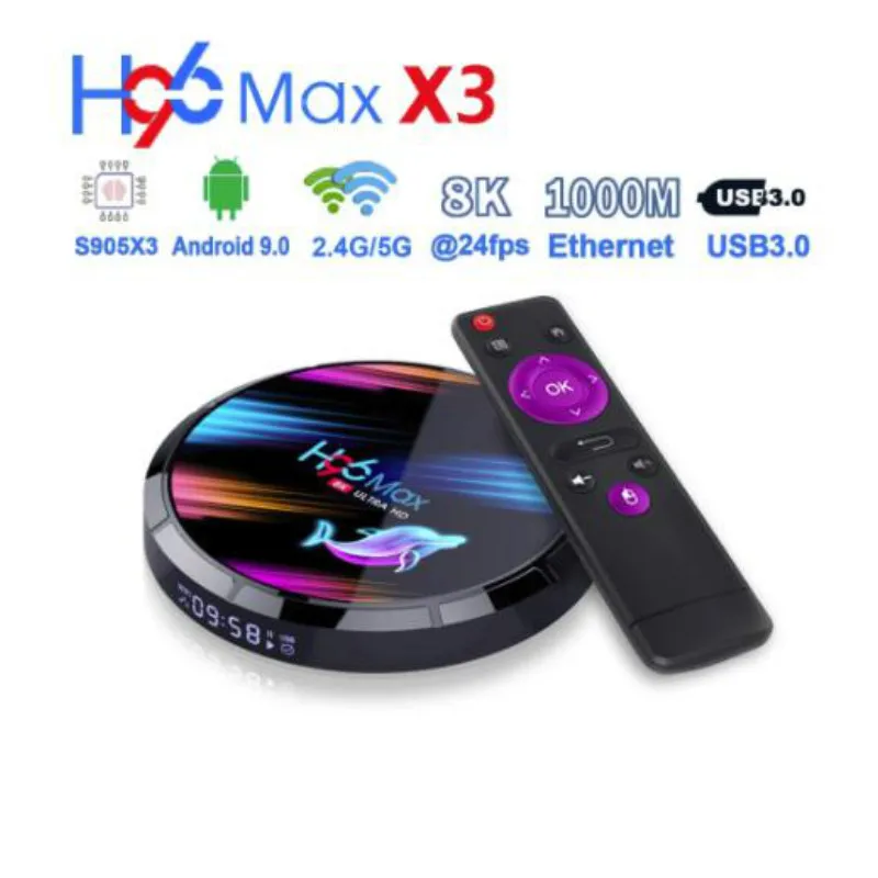

H96 MAX X3 Amlogic S905X3 Смарт ТВ коробка 4 Гб 128 8K Android ТВ Android 9,0 Двойной Wi-Fi 2,4G/5,0G 1000 м BT4.0 H96MAX Android ТВ коробка