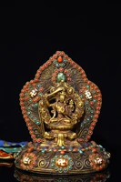 6 tibet buddhism old tibetan silver gilt filigree mosaic gem manjushri guanyin bodhisattva buddha sitting on the lotus platform