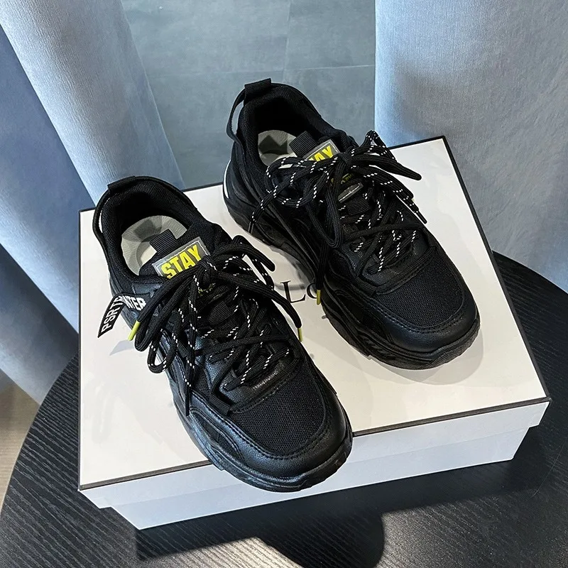 

Women Chunky Sneakers Designers Mixed Colors Lace Up Old Dad Shoes Platform Woman Fashion Casual Shoes Tenis Female Trainers 4cm