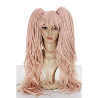 dangan ronpa danganronpa enoshima junko cosplay wig pink long wavy with ponytail clip heat resistant wigs bear hairpins