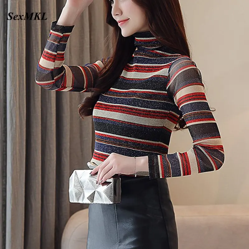 Женская блузка в полоску с длинным рукавом|Блузки| |