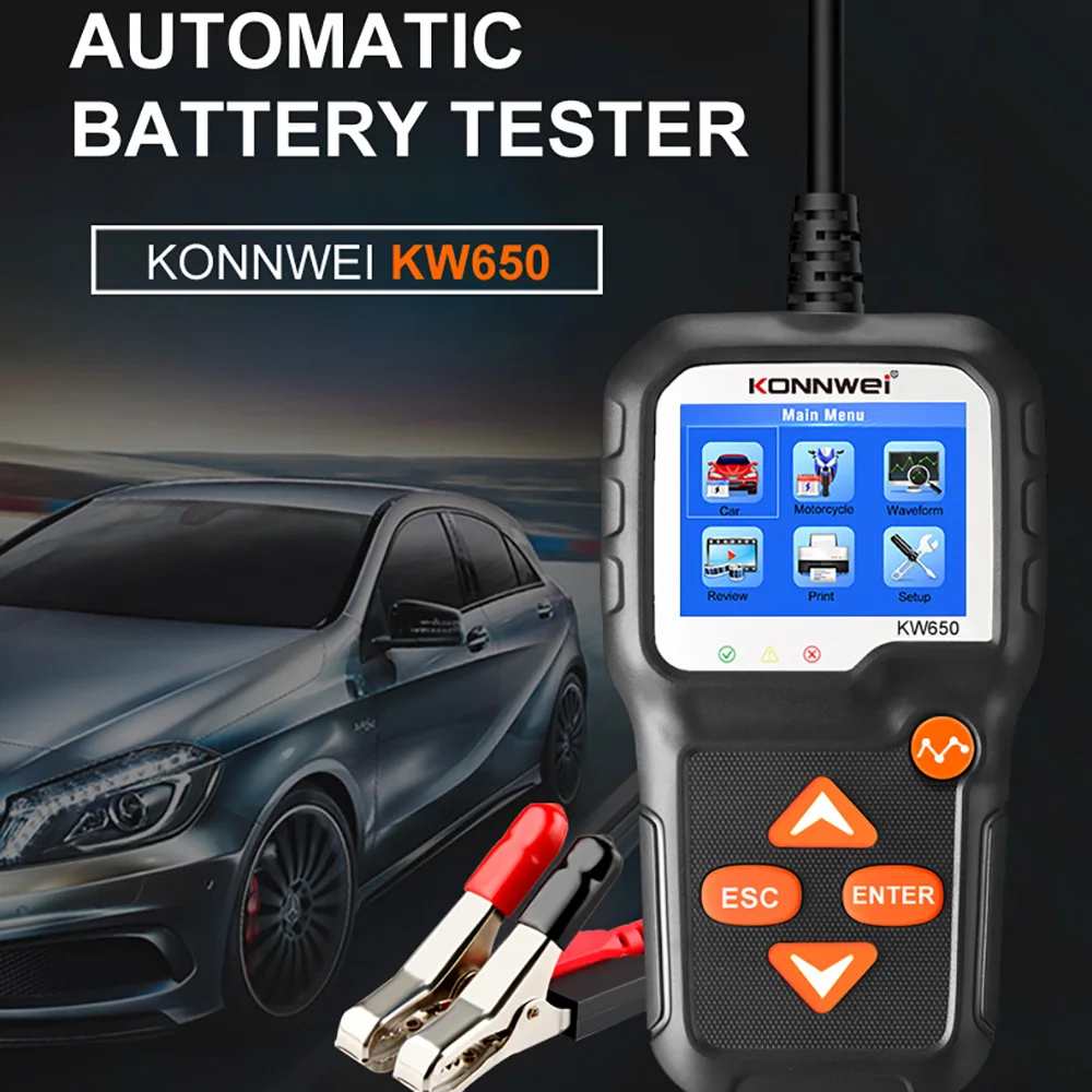 Автомобильный анализатор аккумулятора KONNWEI KW650 12 В 6 в 2000CCA|Тестер автомобильного