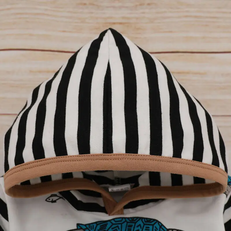 2PCS Clothes Set for Baby Boys Print Long Sleeve Hooded Sweater Turtle Tortoise Hoodies Outfit Striped Long Pants 0-24M