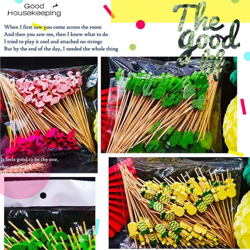 100 шт Фламинго бамбуковая палочка буфет ананас кактус листья фрукт для кекса