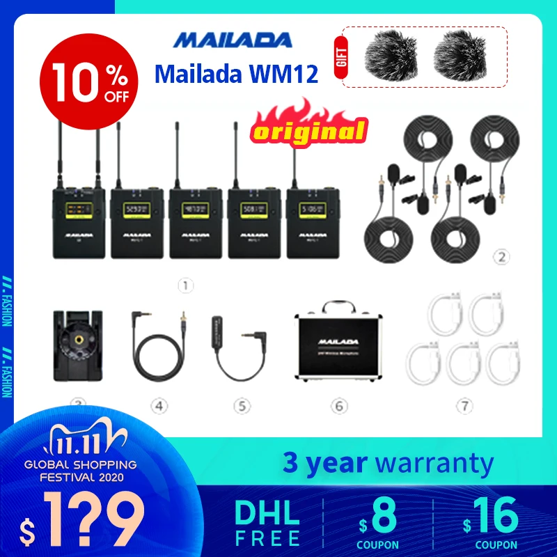 Mailada WM12 профессиональный беспроводной петличный микрофон UHF 50 м Трансмиссия для