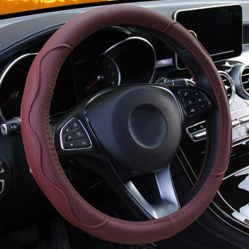 6 цветов рулевого колеса автомобиля крышки Универсальный Автомобильный Volant Кожаная оплетка на руль рулевого колеса, с нескользящей подошвой, принципиально Авто Стайлинг
