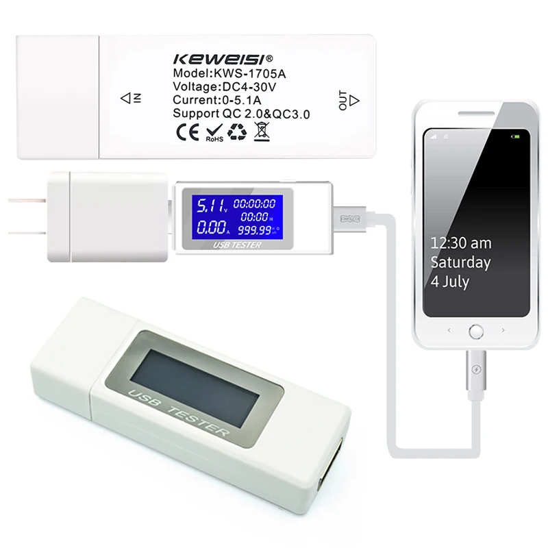 USB Тестер Вольтметр DC4-30V 0-5A QC2.0 3 0 ЖК-дисплей Ток Напряжение зарядное устройство