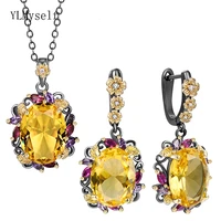 beautiful necklaceearrings sets with big oval yellow gold zircon gun black 2 tone plating 2pcs jewelry sets for women