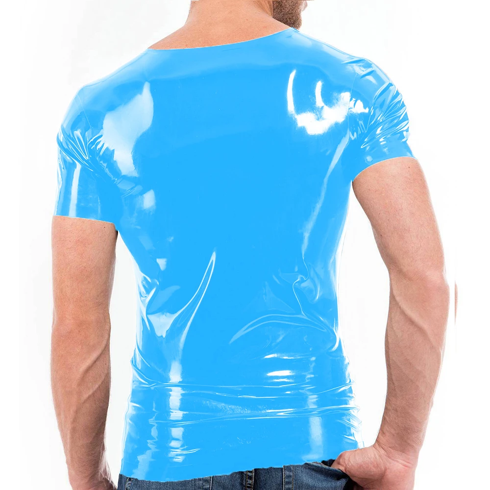 Крутые мужские блестящие футболки из ПВХ и искусственной кожи Женская Одежда для