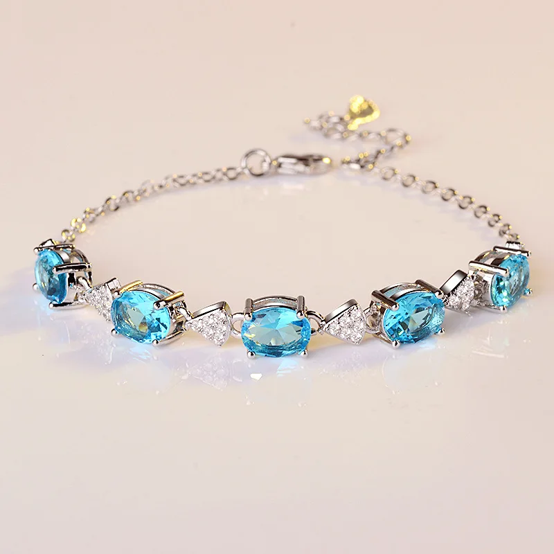 2-colour natural Blue women's bracelet imitation S925 silver Rose Gold Bracelet | Bracelets