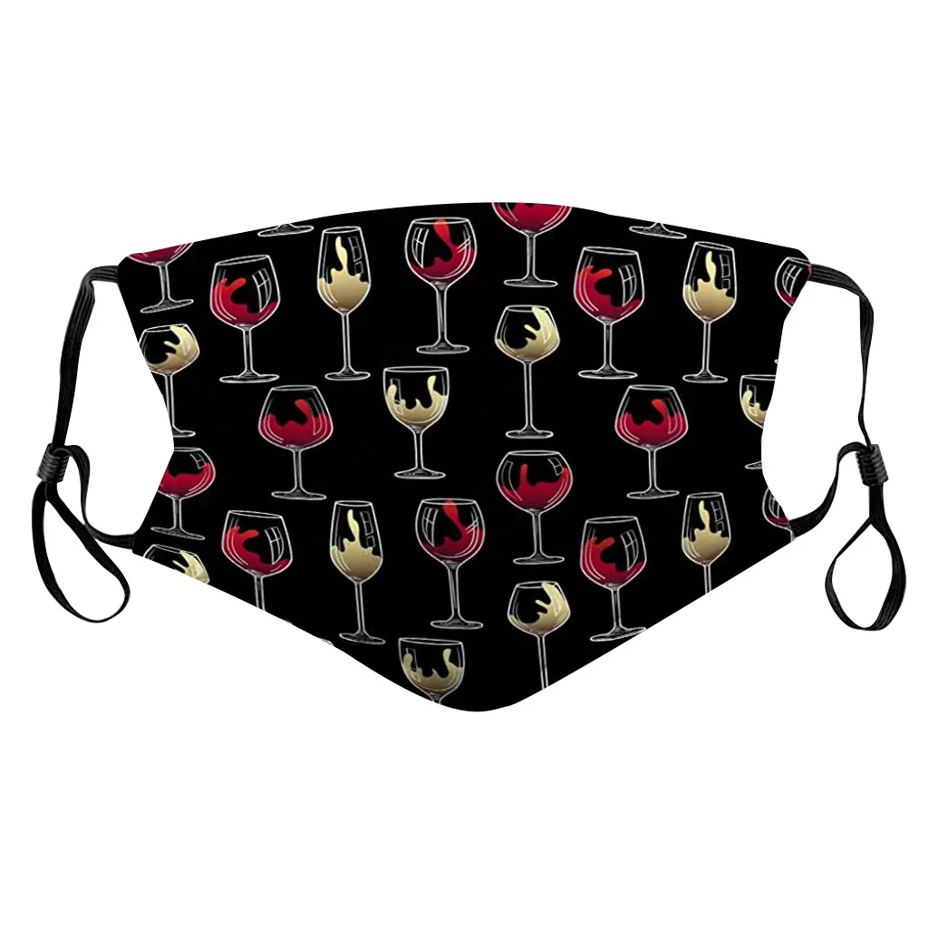 1 шт. взрослая модная маска с принтом винного стекла защитная для лица моющийся