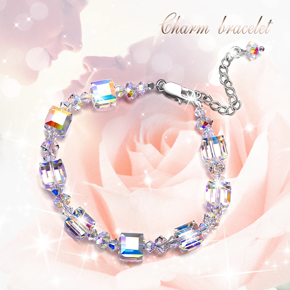 AOBOCO браслет Романтика Регулируемый Кристалл от Swarovski 925 пробы Серебряный браслет браслеты ювелирные изделия женские трендовые подарки