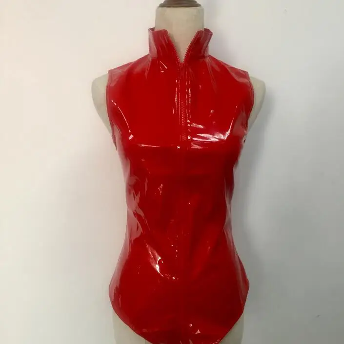 Сексуальный красный черный ПВХ боди на молнии латекс Wetlook комбинезон Готический искусственная кожа комбинезон женский Фетиш ПВХ Клубная одежда с Тедди костюм